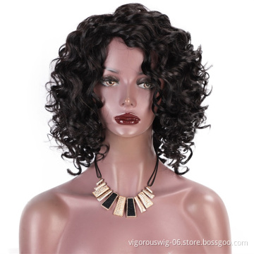 Vigorous Brazilian Wigs Short Deep Curly Human Hair Wigs for Black Women No Lace Short Bob Wig Natural color Side Part
